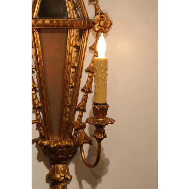 Mid 19th Century Pair of 19th Century French Louis XVI Giltwood Mirrored Two-Light Sconces For Sale - Image 5 of 7