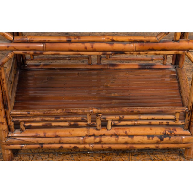 Chinese Vintage Bamboo Tiered Side Table with Slanted Front and Fretwork Motifs For Sale In New York - Image 6 of 13