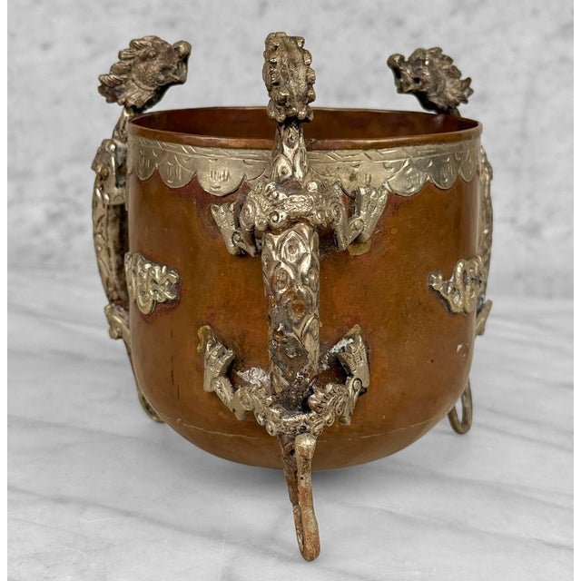 Antique Tibetan Copper Dragon Motif Planter Pot Cencer For Sale - Image 4 of 13