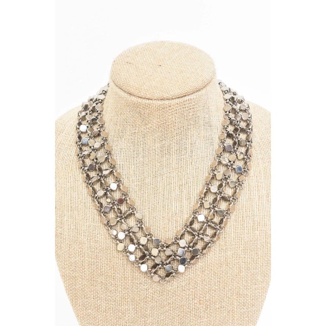 Modern Chanel Rock Stud Silver 3 Row Metal Link v Necklace Signed 1990's For Sale - Image 3 of 12