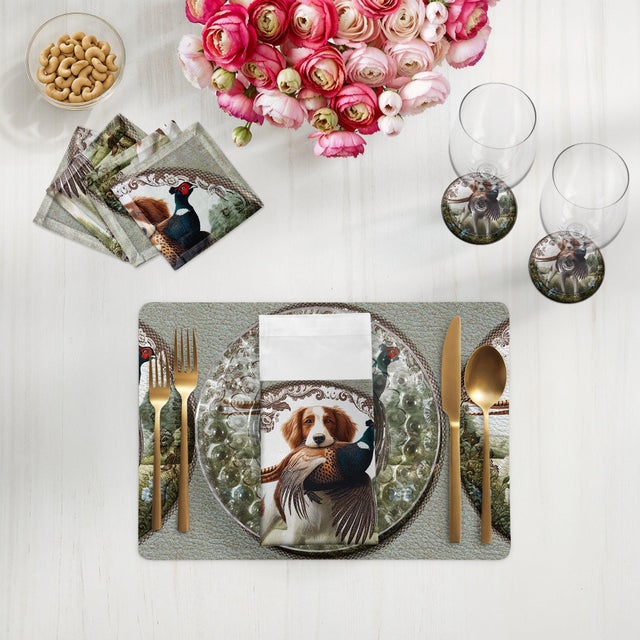 Add rustic charm with the Woodland Hunting Dog Vegan Leather Rectangle Pebble Placemat Feature a gentle Fall pattern that...