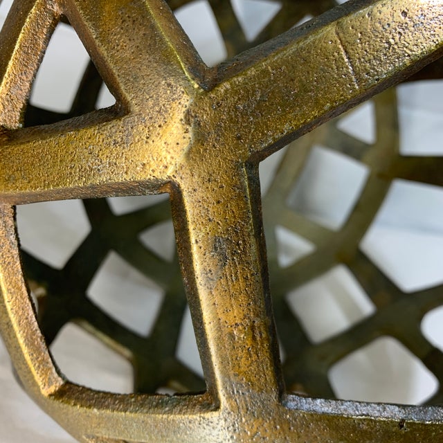 Mid-Century Modern 11” Cast Metal Golden Decorative Sphere Sculpture For Sale - Image 3 of 3