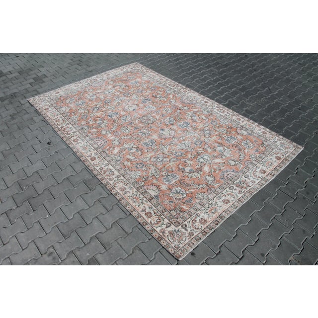 Rustic Burnt Orange Vintage Hand Knotted Turkish Area Rug - 74" X 120" For Sale - Image 3 of 11