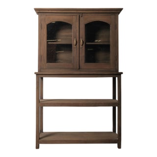 Wooden Glass-Front Cabinet on Open Shelved Base For Sale