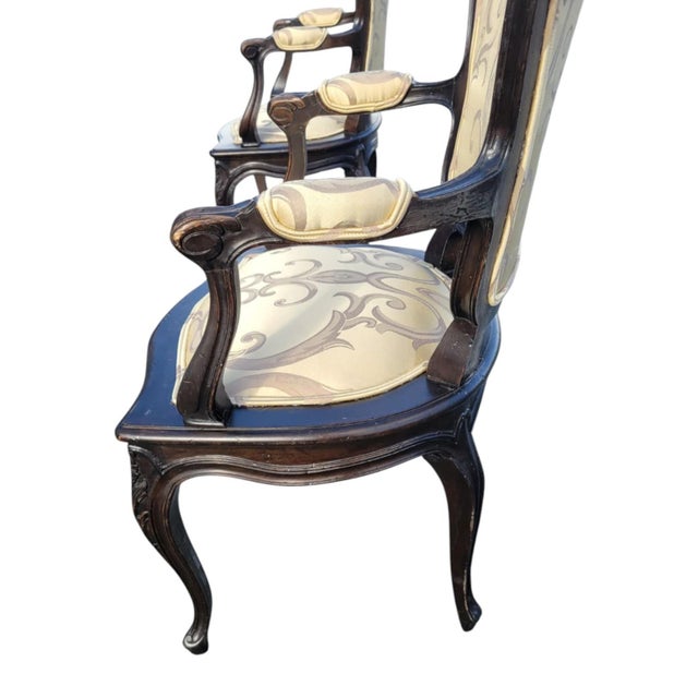 1940s Pair 1940s French Provincial Maple Louis XV Ebony Armchairs – Newly Upholstered For Sale - Image 5 of 16