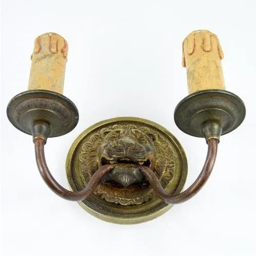 Metal Empire Style Bronze Lion Wall Lamp For Sale - Image 7 of 8