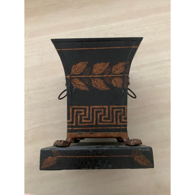 French 1980s Vase Metal With Gold Decoration For Sale - Image 3 of 4