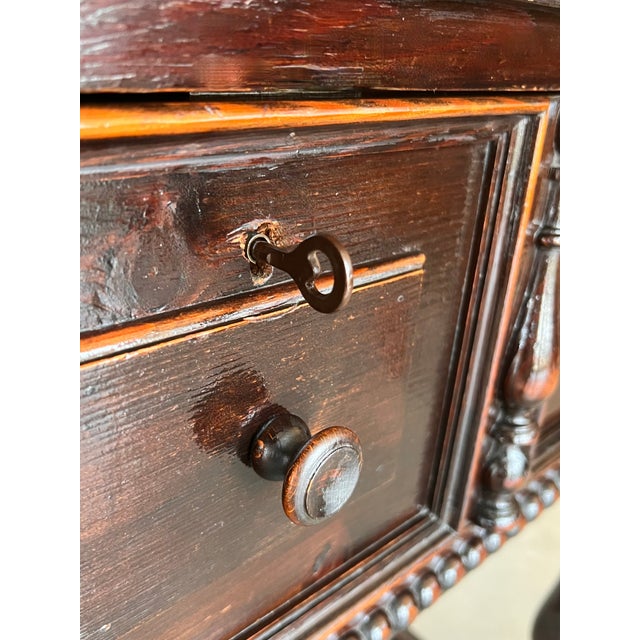 Spanish Console Chest Table With Two Carved Drawers and Original Hardware For Sale - Image 10 of 13