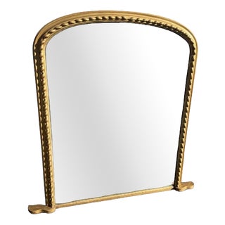 Large Antique English Arched Top Gilt Ribbed Overmantle Mirror, 1800s For Sale