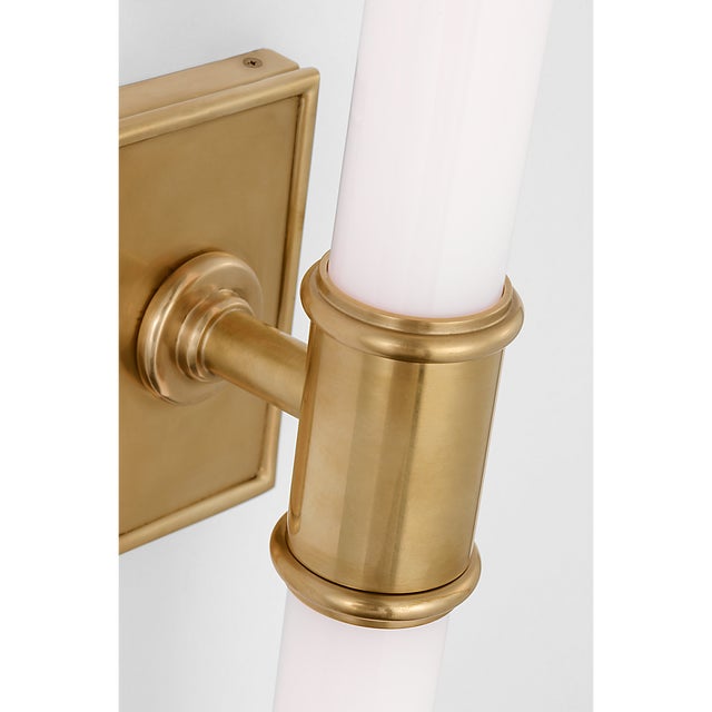 Visual Comfort Chapman & Myers for Visual Comfort Signature Owen 22" Double Bath Light in Antique-Burnished Brass with White Glass For Sale - Image 4 of 8