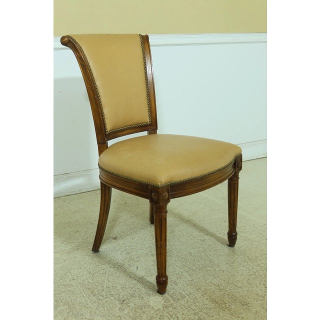 Traditional Pair Regency Style Tan Leather Side Chairs For Sale - Image 3 of 11