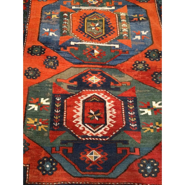 Antique Caucasian Kazak Rug, Hand-Knotted Wool Pile, Geometric Design, Red & Blue, 5' x 7' For Sale - Image 10 of 12