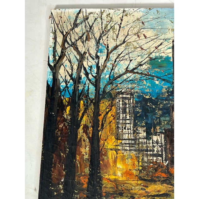Abstract Vintage Abstract City Scape Oil on Canvas For Sale - Image 3 of 12