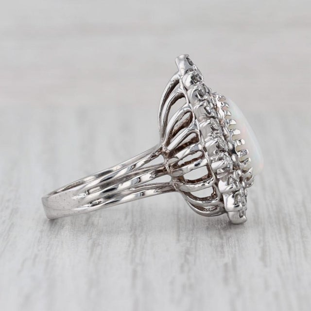 Metal Vintage Pear Opal Diamond Halo Ring 14k White Gold Size 6-6.25 Cocktail For Sale - Image 7 of 8
