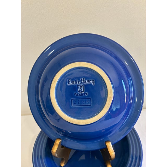 Vintage Emile Henry French Cobalt Blue Ceramic Bowls, Set of 4 For Sale - Image 10 of 11