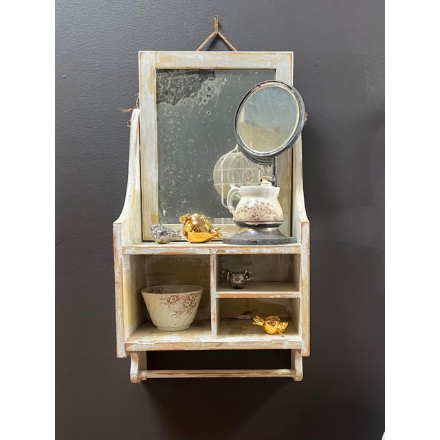 Antique Farmhouse Hanging Mirror Medicine Shelf With Towel Rack