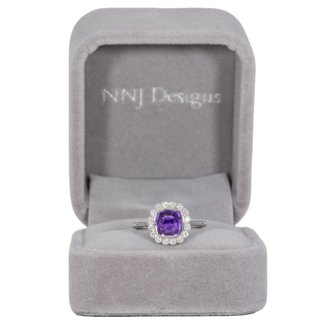 1.3Ct Gia Certified Purple Sapphire Ring With Natural Diamonds: Solid 14k Gold For Sale - Image 4 of 10