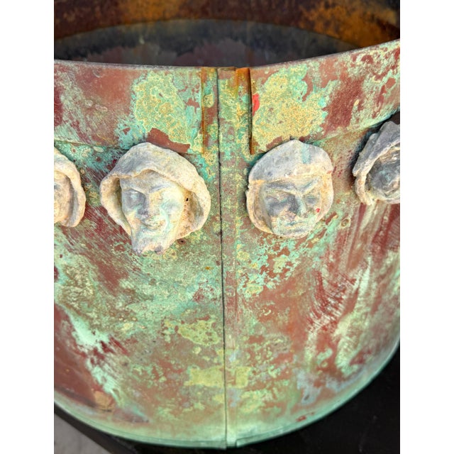 Pair Gothic Revival Verdigris Copper Planters Applied Medieval Heads, circa 1900 For Sale - Image 17 of 18