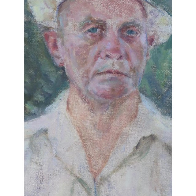 Vintage Soviet Man Portrait, Original Oil Painting on Canvas, 1970s 62-47 For Sale - Image 4 of 6