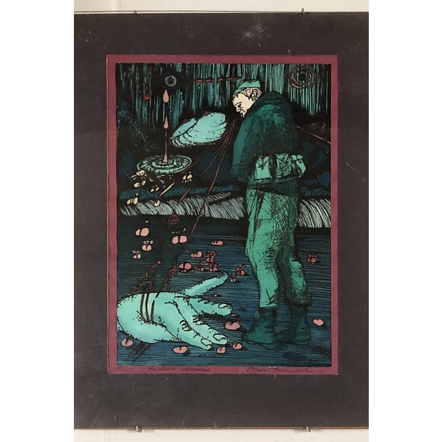 Hand-Colored Abstract Block Prints in Acrylic Frame by Beato P. Set of 4 For Sale - Image 4 of 7