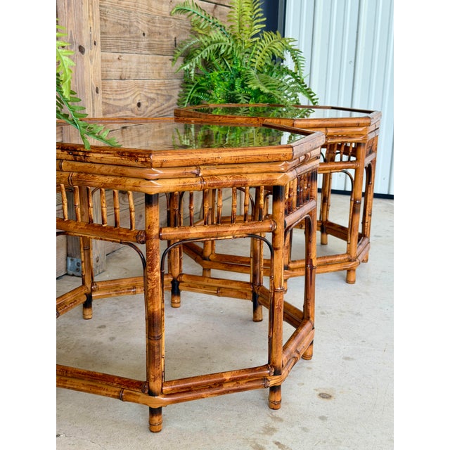 Pair of Restored Brighton Pavilion Style Bamboo End Tables by Mersman For Sale - Image 10 of 12
