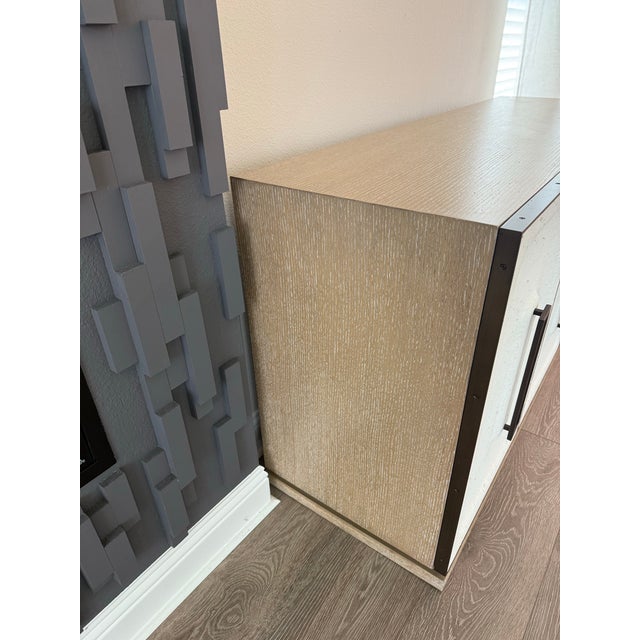 Metal Uttermost/Revelation White Linen 3-Door Cabinet For Sale - Image 7 of 12