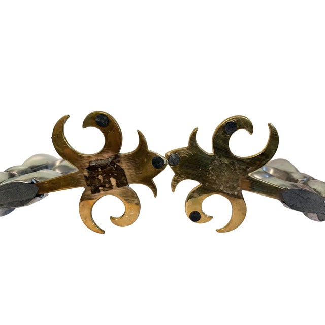 1990s Vintage French Fleur De Lis Cast Aluminum & Brass Bookends For Sale - Image 5 of 5