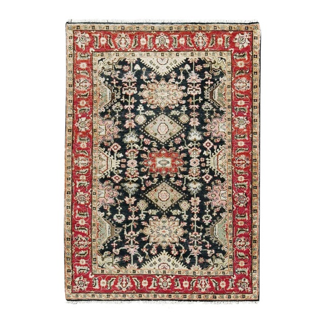 2010s Black With Red, Karajeh Design With All Over Pattern, Hand Knotted, Pure Wool, Oriental Rug For Sale