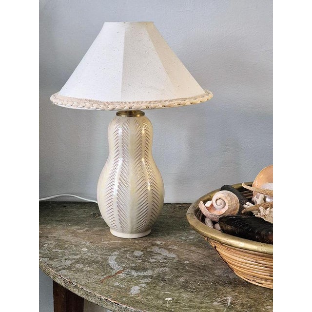 Swedish Modern Table Lamp with Ceramic Base attributed to Anna-Lisa Thomson fir Upsala Ekeby, 1890s For Sale - Image 3 of 14