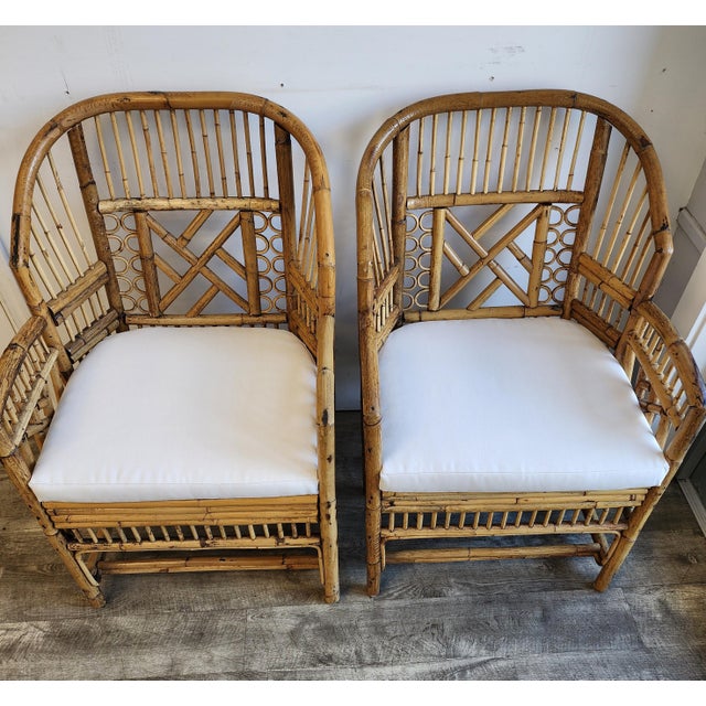 Brown Mid 20th Century Brighton Pavilion Style Bamboo Chairs - A Pair For Sale - Image 8 of 12