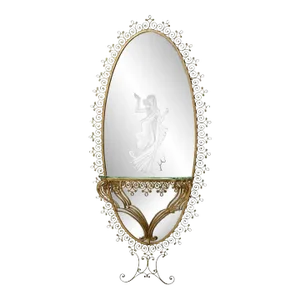 1940s Monumental Italian Gilt Wrought Iron & Etched Mirror
