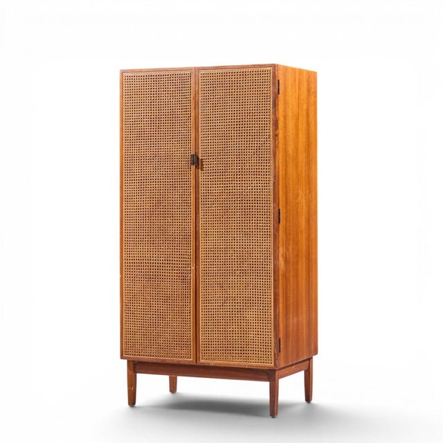 Mid-Century Modern Kipp Stewart for Calvin Mid Century Walnut and Cane Front Cabinet Armoire For Sale - Image 3 of 9