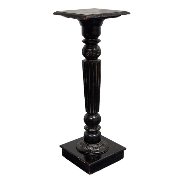 Vintage Wood Distressed Pedestal Table For Sale