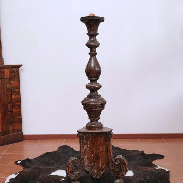 Brown Vintage Wooden Column Candleholder For Sale - Image 8 of 8