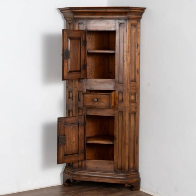 Baroque Antique Swedish Dark Pine Corner Cabinet Cupboard, Circa 1800 For Sale - Image 3 of 13