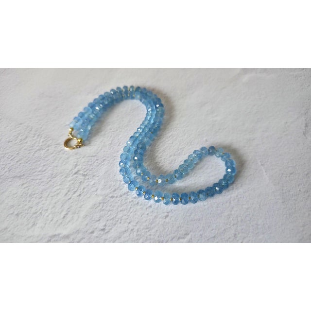 Contemporary Aquamarine Faceted Beaded Necklace With 14k Gold Clasp For Sale - Image 3 of 8