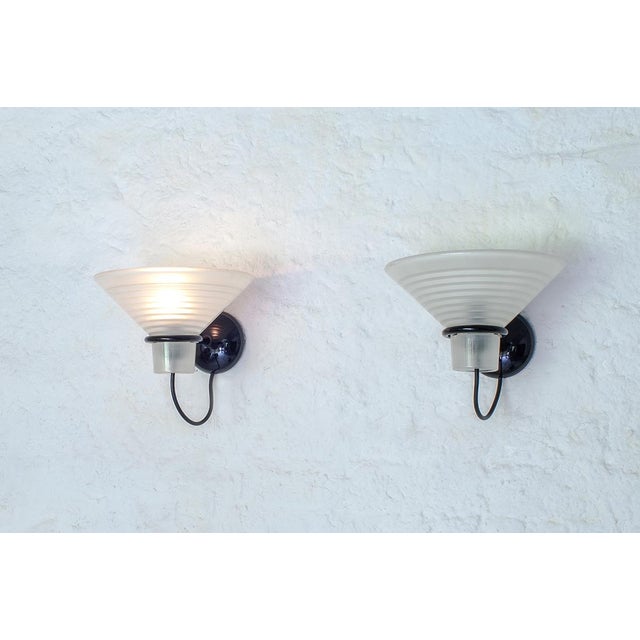 Wall Lights with Sandblasted Glass Diffusers, Italy, 1980s Set of 2, in Very Good conditions. Designed 1980 to 1989...