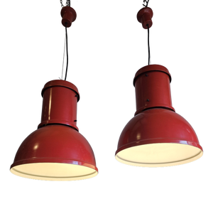 Red Metal Pendant Lamps from Fontana Arte, 1970s, Set of 2