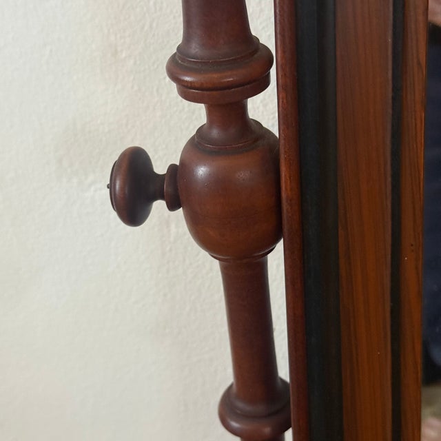 Brown Vintage Mahogany Tabletop Vanity Mirror With Drawer - Carved Wood Dressing Mirror For Sale - Image 8 of 9