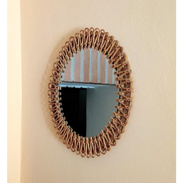 Franco Albini Rattan and Bamboo Round Mirror attributed to Franco Albini, 1960s For Sale - Image 4 of 5