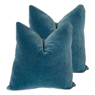 Genuine Mohair Pillows in Pacific Blue 22" - a Pair For Sale