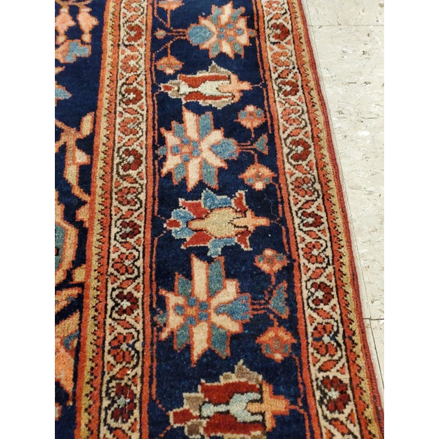 Antique Farahan Sarouk Handmade Oriental Rusty Red & Navy Blue Rug For Sale - Image 11 of 12