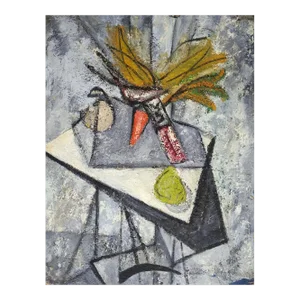 Vintage 1950 Abstract Cubist Still Life Painting