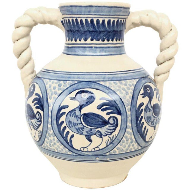20th Century Glazed Earthenware Spanish Blue and White Painted Urn, Vase For Sale - Image 10 of 10