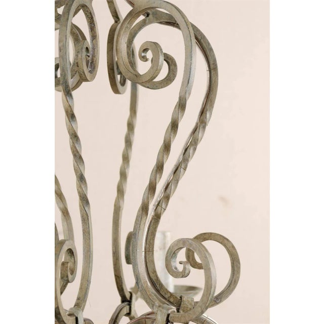 Mid 20th Century Vintage Mid 20th Century French Painted Iron 6 Light Chandelier with S-Scrolls Neutral Grey Color For Sale - Image 5 of 7