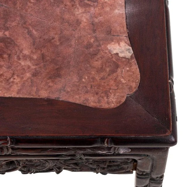 Chinese Carved Hardwood and Marble Pedestal Table For Sale - Image 4 of 5