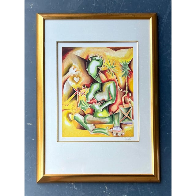 Contemporary Vintage Boho Signed and Numbered Lithograph For Sale - Image 3 of 8