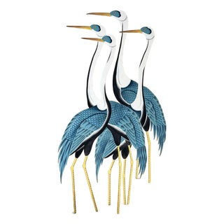 Hand‑Painted Crane Mural Panel, Luxury Oriental Wall Art For Sale
