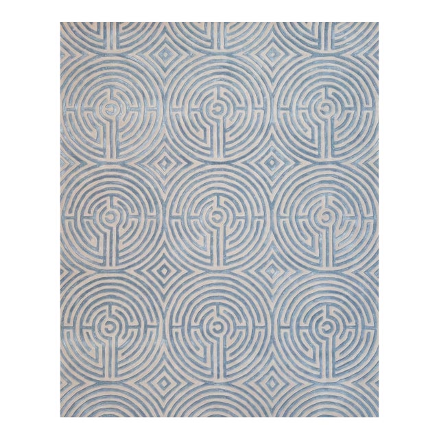 Lucca Hand-Tufted Maze Rug, Sky Blue, 6x9 For Sale