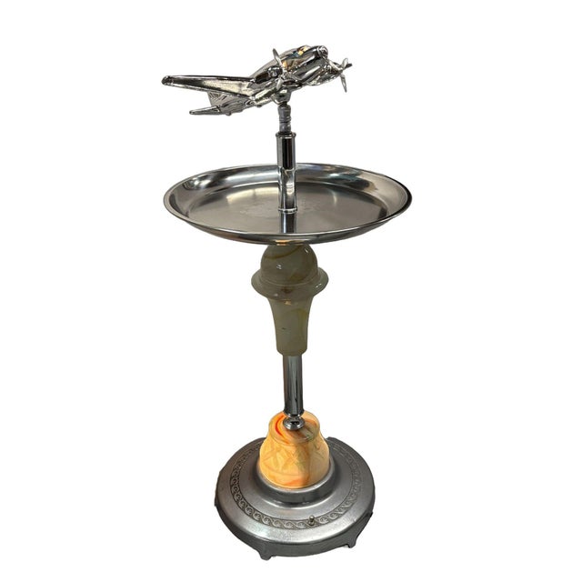 1930s Streamline Art Deco Airplane Chrome Drink Glass Top Side Table W/ Light Up Base For Sale - Image 4 of 10